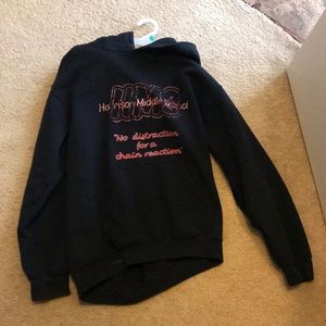 Balck hoodie with the red letters coming off